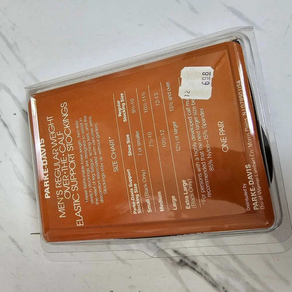 Vintage Parke-Davis Mens Support Stockings Brown Large Over the Calf Hosiery NIB
